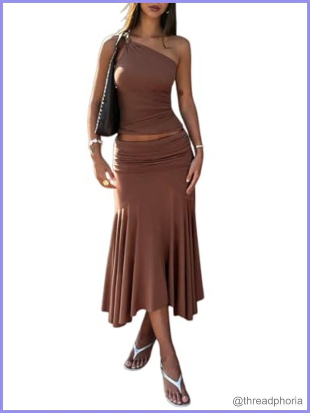 Two Piece Midi Skirt Set Dressy Summer Going Out One Shoulder Crop Top